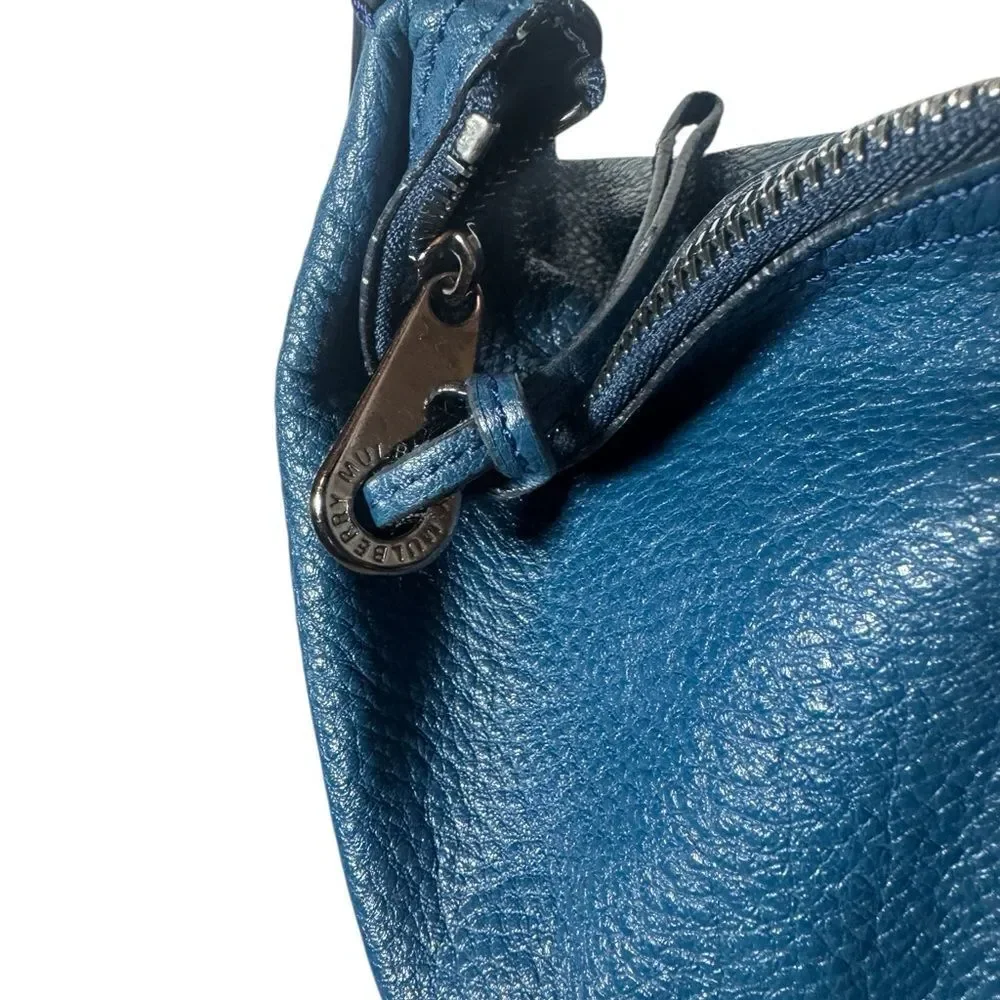 MULBERRY Shiny Blue Petrol Leather Daria Hobo Bag Braided Strap Auth